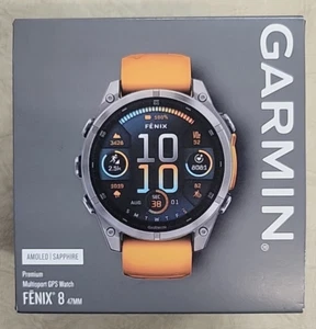Garmin Fenix 8 - 47mm AMOLED Sapphire - Titanium Orange (010-02904-10) - NEW! - Zdjęcie 1 z 8