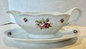 Seltmann Weiden Bavaria W Germany Pink Floral Gravy Boat Attached Underplate - Picture 1 of 6