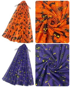 Women Scarves Spiders Skulls & Bats Halloween Print Frayed Scarf Stole 7675 - Picture 1 of 5