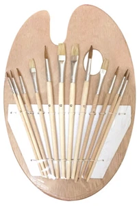 Wood Artist Painting Palette with 12 Brush Set - Picture 1 of 1