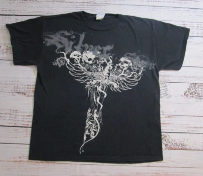 Camiseta de manga corta Silver Star negra blanca con logotipo de calavera gráfica para hombre grande Foto 1 de 4