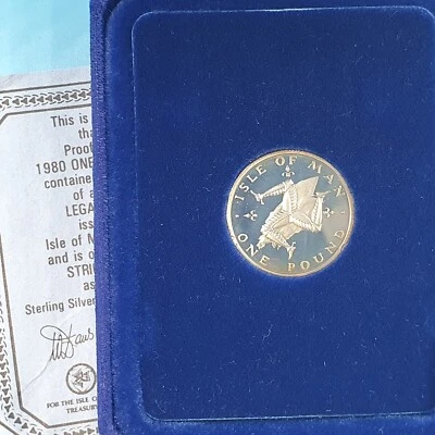 Pobjoy Mint - Isle Of Man 1980 Milled Silver Proof One Pound Coin + COA - Image 1 of 3