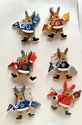 NFL Wooden Cheering Reindeer Christmas Ornament - Image 1 of 3