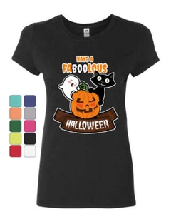 Have FaBOOlous Halloween Women's T-Shirt Funny Ghost Pumpkin Black Cat Shirt - Picture 1 of 8
