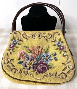 Borsa a mano vintage anni 50/60 floreale punto ago foderata in raso manici in bachelite - Foto 1 di 7