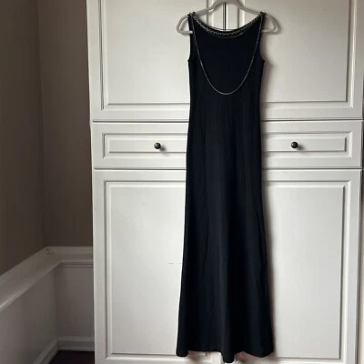 RALPH LAUREN BLACK LABEL Black Cashmere Maxi  Dress Jeweled Chain Neck Accent S - Image 1 of 4