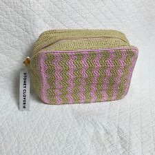 Stoney Clover Lane Woven Raffia Large Pouch Pink Beige NWT