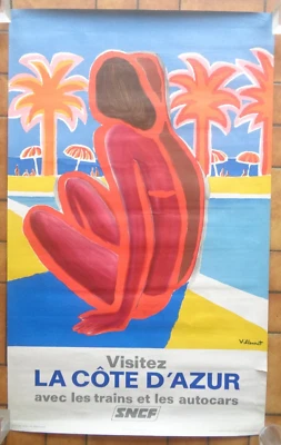 VILLEMOT / SNCF Visitez la Côte d'Azur Affiche ancienne Vintage poster Riviera - Photo 1/4