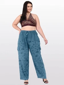 Lotto assortito pantaloni donna casual hippie larghi stampe funghi cotone tasche - Foto 1 di 15