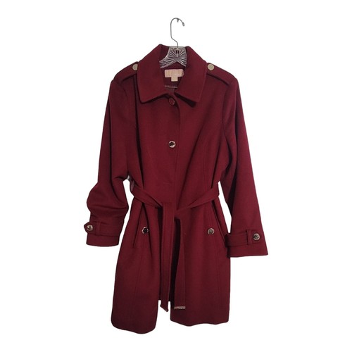 Cappotto Cintura Michael Kors Donna Petite Petto Singolo Lana Brandy Scuro Rosso...