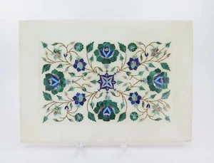 Zeitgenössische mehrfarbige Pietra Dura rechteckige Marmor-Inlay-Platte 10 Zoll x 7 - Bild 1 von 8