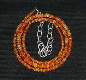 26Crt 16"Natural Ethiopian Orange Opal Wello Opal Gemstone Bead Necklace S2948