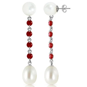 11 Carat 14K Solid White Gold Chandelier Natural Ruby & Pearl Gemstone Earrings - Picture 1 of 3