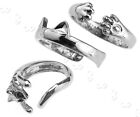 3X Cute Cat Paws Ears Rings Sterling Silver Plated Adjustable Wrap Animals Set