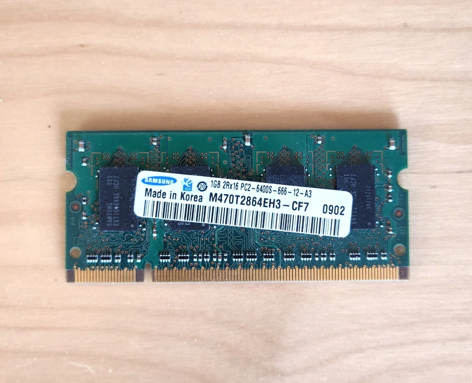 SAMSUNG 1GB PC2-6400S DDR2-800 SO-DIMM NON-ECC CL6 M470T2864EH3-CF7 - Image 1 of 1