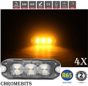 4x 3 LED Ámbar Recuperación Estroboscópica Parrilla Intermitente Barra R65 Lámpara Camión Baliza Luz - Imagen 1 de 10