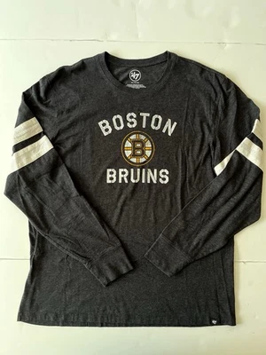 47 Boston Bruins Tee Shirt Men XL Gray White Stripe Long Sleeve Sport Athletic  - Image 1 of 4