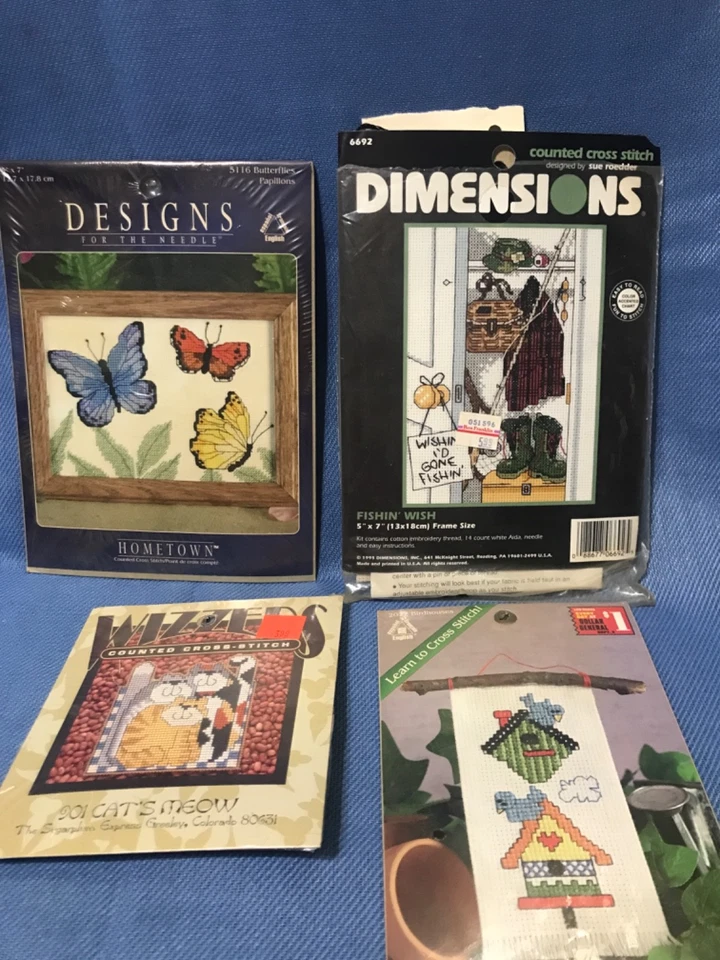 Lote de 4 kits de punto de cruz contados usados 3-nunca abiertos 1 abierto Foto 1 de 4