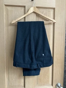 Jigsaw Ladies Size 16 Tweed Trousers Smart Blue Navy Wool Blend Straight - Picture 1 of 9