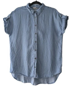 Top Jane + Delancey Talla L Cambray Manga con lengüeta enrollable Abotonada Verano Informal - Imagen 1 de 6