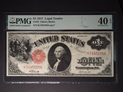 1917 1$  LEGAL TENDER*FR#37 PMG 40 EPQ* SAW  X  BUCK * FREE SHIPPING* G0532 - Image 1 of 2