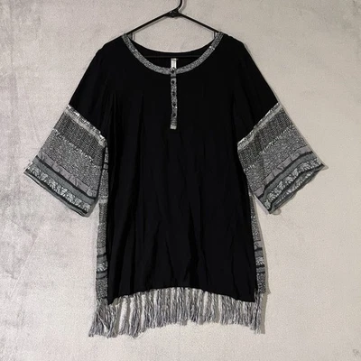 Monoreno Fringed Tunic Top Mini Black Gray Womens M Whimsygoth Dark Fairy Boho - Image 1 of 4