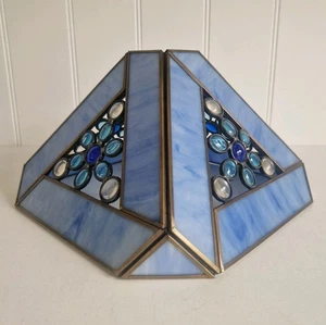 Vintage Blue Tiffany Style Resin & Glass Square Pyramid Ceiling Light Shade 24cm - Picture 1 of 17