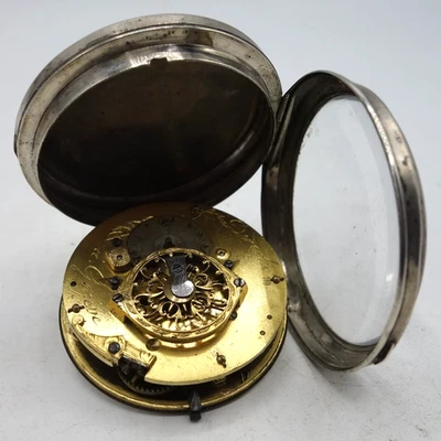 Montre à Gousset à coq en Argent ,18ème. signé frères Deroches. genève - Photo 1/4