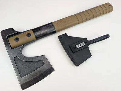 SOG Camp Axe - 11.5" Overall - Black Stonewash Finish - Tan GRN Handle + Sheath - Image 1 of 4