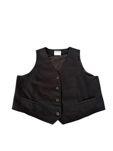Old Navy Vest Linen Blend Button Up XL Black Jack Classic Layering Preppy Office - Picture 1 of 12