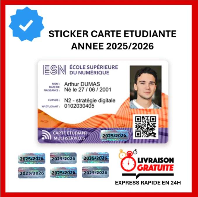 Autocollant sticker vignette carte etudiant etudiante année 2025 2026 etiquette - Photo 1/1