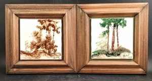 Two Tile Paintings By Clyde E. Gray Framed & Matted c.1987, OBO - Picture 1 of 9
