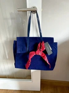Zara Navy Blue Suede Leather Large Tote Bag With Scarf Bnwt H92 - Picture 1 of 6