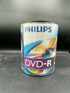 100 PHILIPS Logo 16X DVD-R (Minus) DVDR Blank Disc 4.7GB 120Min - NEW - Picture 1 of 5