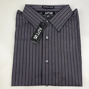 Camisa de vestir para hombre Apt.9 negra/gris a rayas calce moderno talla XL - Imagen 1 de 7