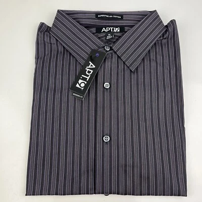 Apt.9 Men's Black/Grey Striped Modern Fit Dress Shirt Size XL - Image 1 of 4