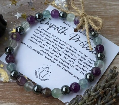 Triple Empath Protection Bracelet Amethyst Fluorite Hematite Beaded Bracelet - Image 1 of 3