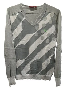 PUMA Golf Sweater Men’s M Medium V Neck Gray Stripe - Picture 1 of 2
