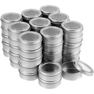 48 Pack 2 OZ Metal Tins Clear Window Containers for Lip Balm Crafts Cream - Picture 1 of 6
