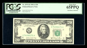 DBR 1981-A $20 FRN Dallas Gem Fr. 2074-K PCGS 65 PPQ Serial K74390171A - Picture 1 of 2