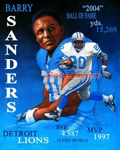 NFL Detroit Lions Barry Sanders Tribute Art Print Color REPRINT  8 X 10 Photo  - Picture 1 of 1