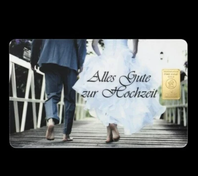 Goldbarren 1 Gramm 999.9  Gold  Hochzeit  Heimerle und Meule  FineCard - Bild 1 von 4