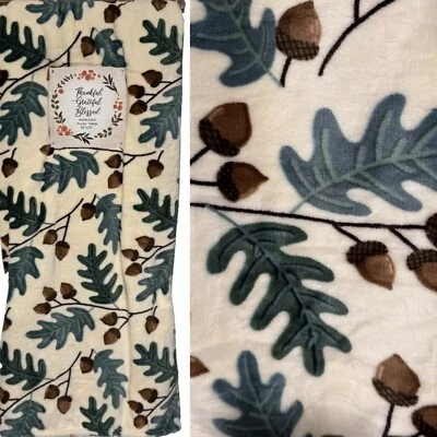 Manta acogedora micro polar hojas de roble bellotas de gran tamaño 60x70 Lodge Fall Foto 1 de 4