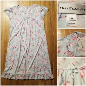 NWT Miss Elaine M Sofiknit Soft Knit Nightgown Flutter Sleeves Blue & Pink NEW - Picture 1 of 9