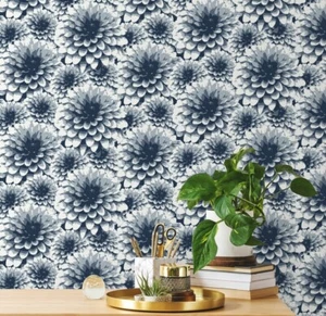 A-Street Prints Brewster AN87521 Double Roll Equinox Blue Umbra Floral Wallpaper - Picture 1 of 6