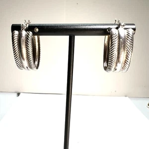 Vintage 925 Sterling Silver Crossover Design Hoop Earrings 5.56g - Picture 1 of 8
