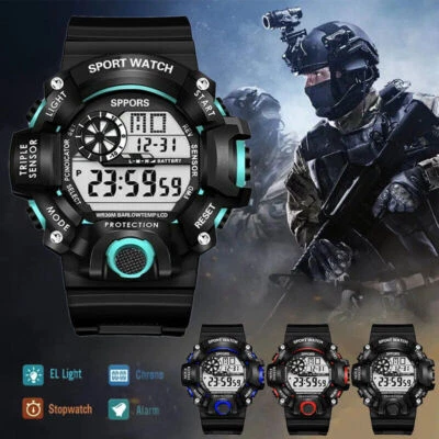Reloj digital LED a prueba de golpes para hombre niños ejército para caminar deportes para caminar Foto 1 de 4