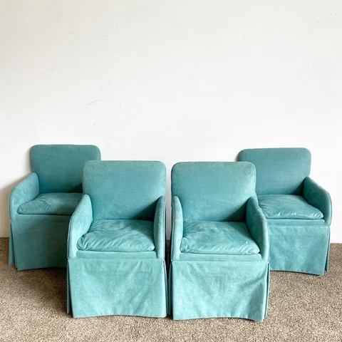 Postmodern Blue Faux Suede Skirted Chairs by Preview Cover