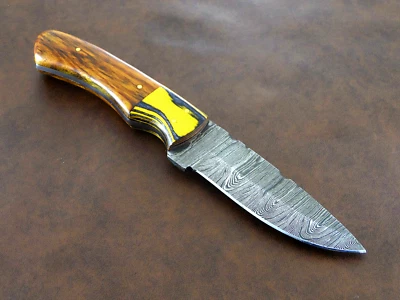 Cuchillo de caza Full Tang de acero Damasco hecho a mano personalizado de 8,0" - madera natural y dura Foto 1 de 4