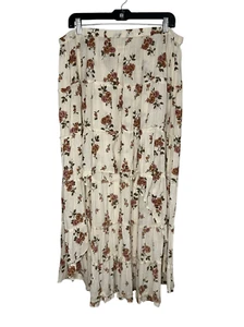 Denim & Supply Ralph Lauren Women’s XL Floral Hi Low Skirt Cream Elastic Waist - Picture 1 of 4